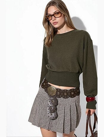 Maglione corto a coste da donna con girocollo busem