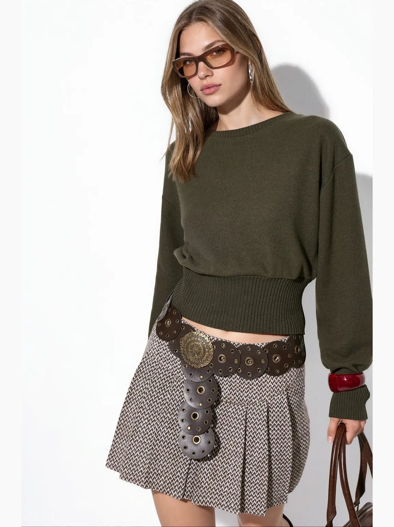 Maglione corto a coste da donna con girocollo busem Nero - Kiabi