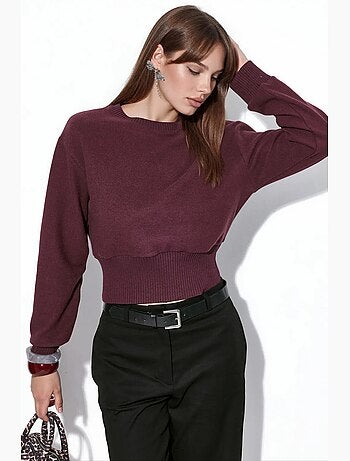 Maglione corto a coste da donna con girocollo busem