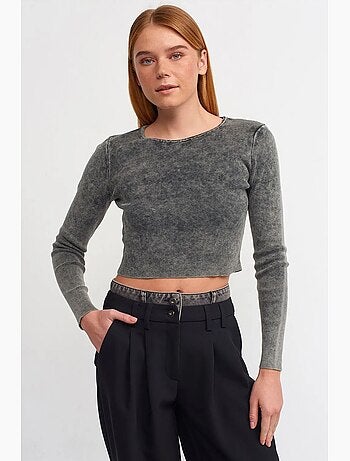 Maglione corto a costine girocollo dilvin