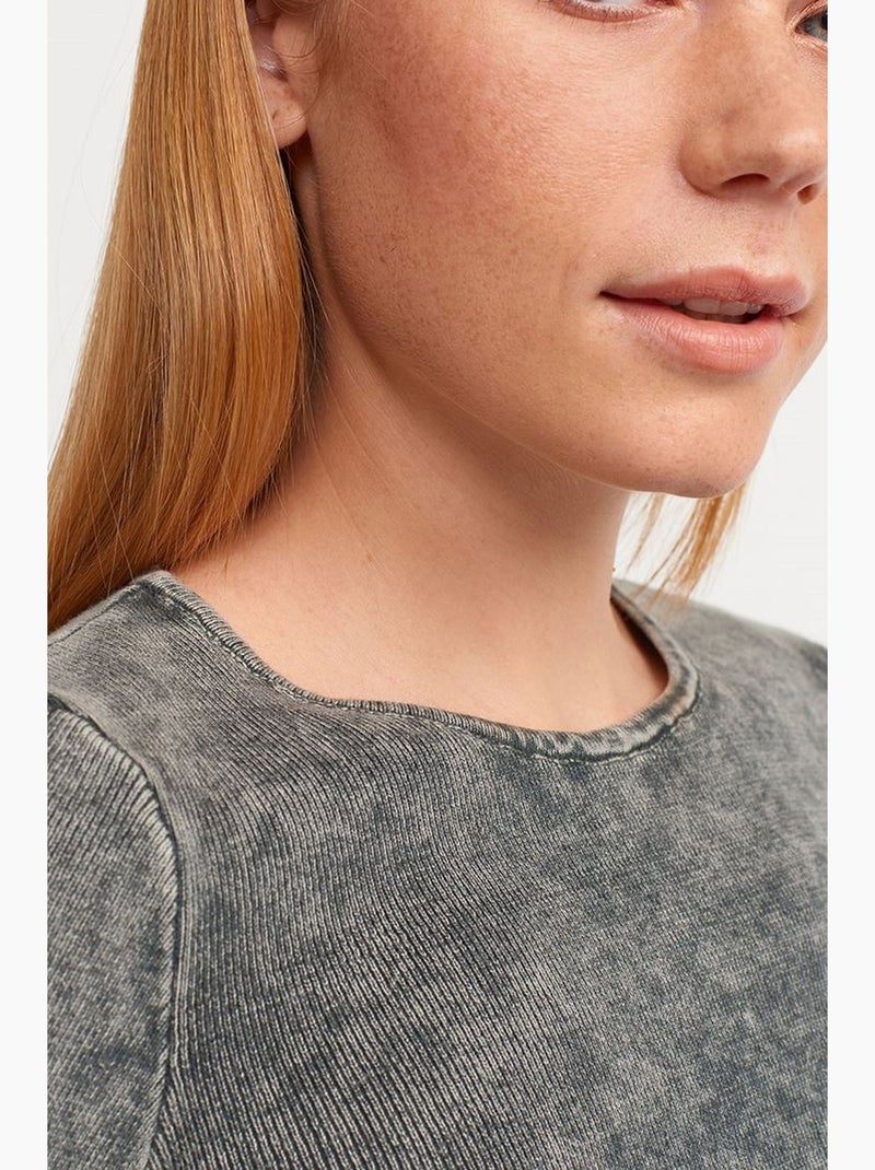 Maglione corto a costine girocollo dilvin Grigio nero - Kiabi