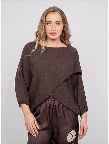 Maglione corto con fondo incrociato e maniche a pipistrello kendy