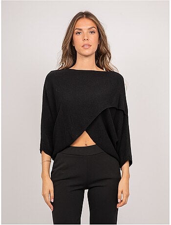 Maglione corto con fondo incrociato e maniche a pipistrello kendy