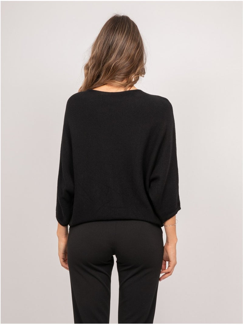 Maglione corto con fondo incrociato e maniche a pipistrello kendy Nero - Kiabi