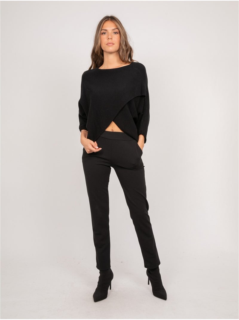 Maglione corto con fondo incrociato e maniche a pipistrello kendy Nero - Kiabi