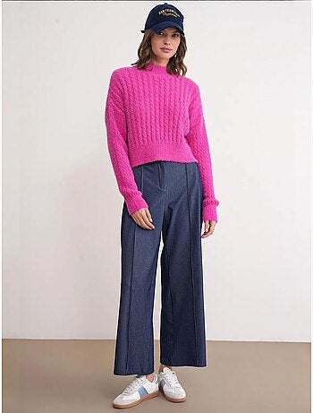 Maglione corto con motivo a trecce mixray