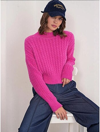 Maglione corto con motivo a trecce mixray