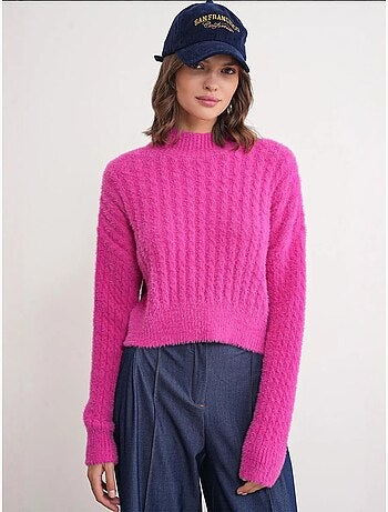 Maglione corto con motivo a trecce mixray