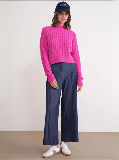 Maglione corto con motivo a trecce mixray - Kiabi Maglione corto con motivo a trecce mixray - Kiabi
