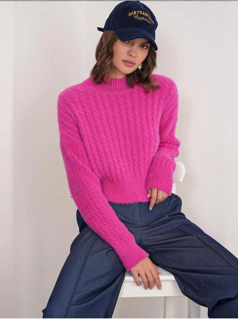 Maglione corto con motivo a trecce mixray Ciliegia - Kiabi