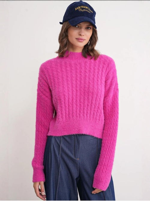 Maglione corto con motivo a trecce mixray - Kiabi Maglione corto con motivo a trecce mixray - Kiabi