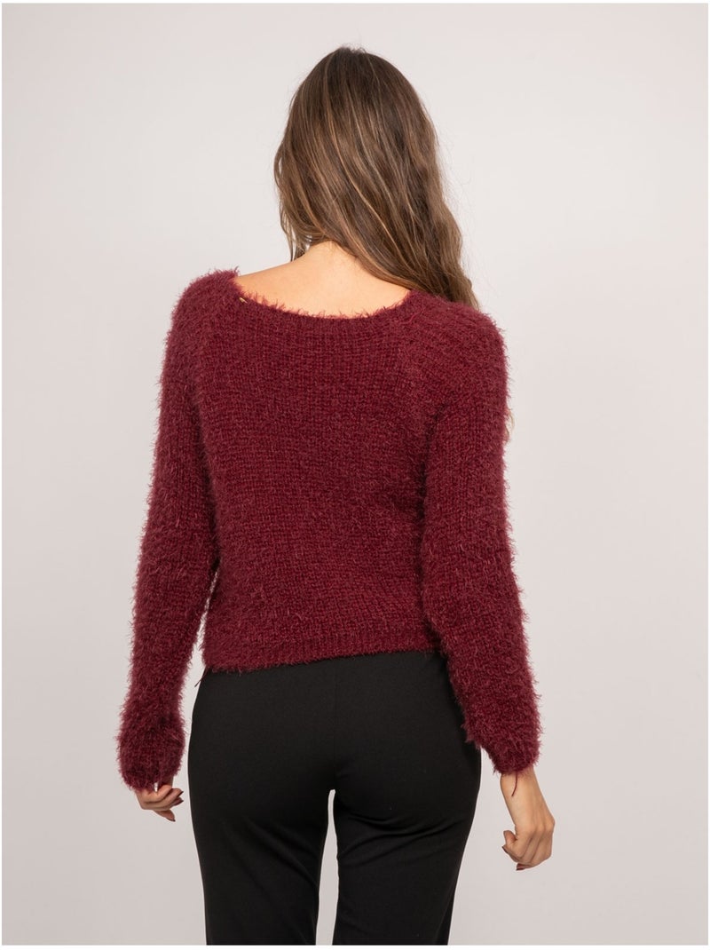 Maglione corto in maglia pelosa con scollo ampio kynaelle Bordeaux - Kiabi