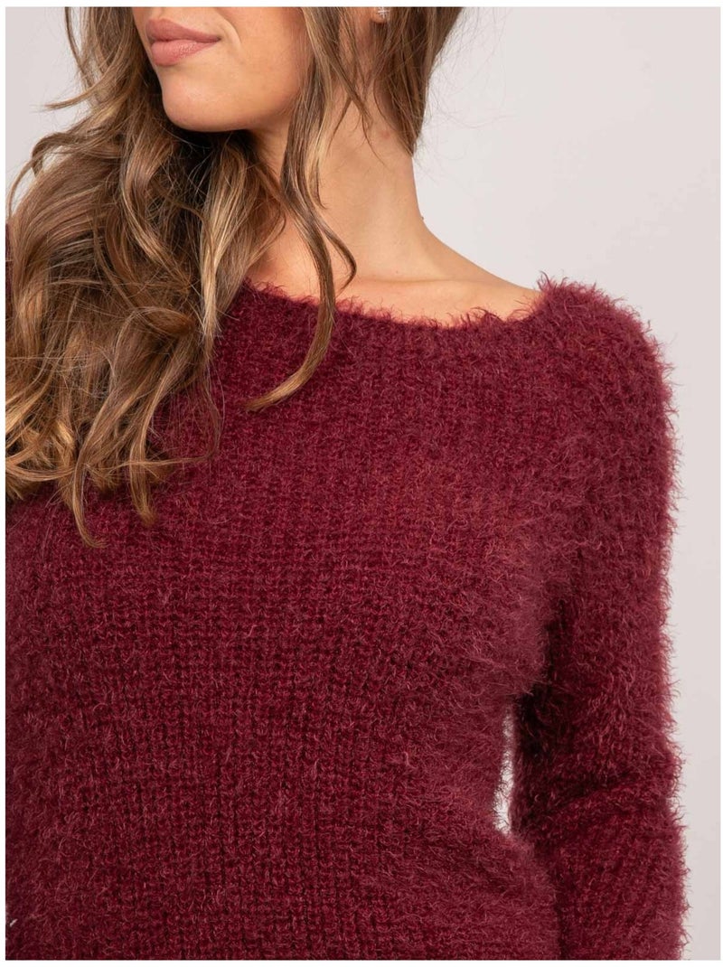 Maglione corto in maglia pelosa con scollo ampio kynaelle Bordeaux - Kiabi