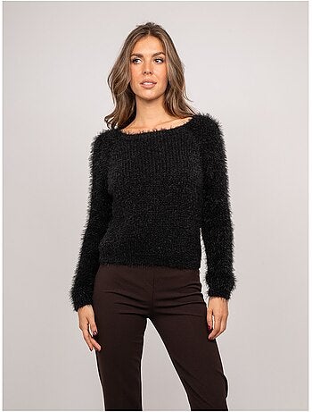 Maglione corto in maglia pelosa con scollo ampio kynaelle