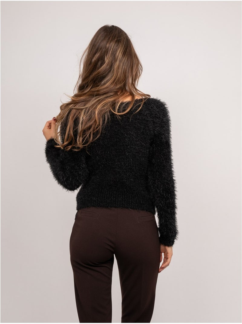 Maglione corto in maglia pelosa con scollo ampio kynaelle Nero - Kiabi