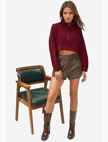 Maglione corto in maglia spessa con collo con zip hiccup