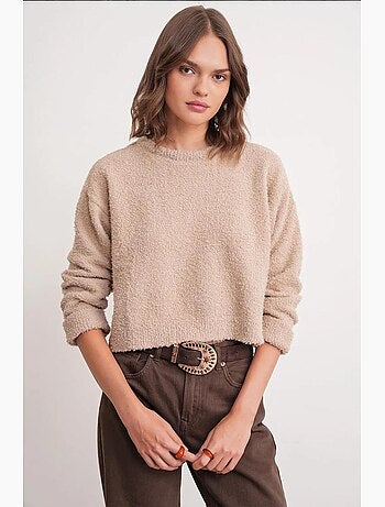 Maglione corto in maglia testurizzata effetto peluche mixray