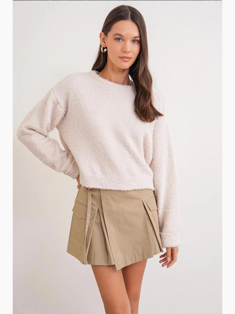 Maglione corto in maglia testurizzata effetto peluche mixray Beige - Kiabi