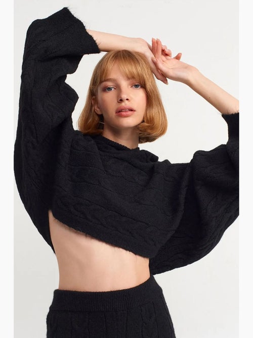 Maglione corto oversize a trecce con cappuccio dilvin - Kiabi