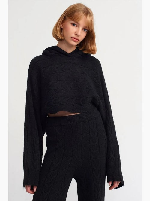 Maglione corto oversize a trecce con cappuccio dilvin - Kiabi