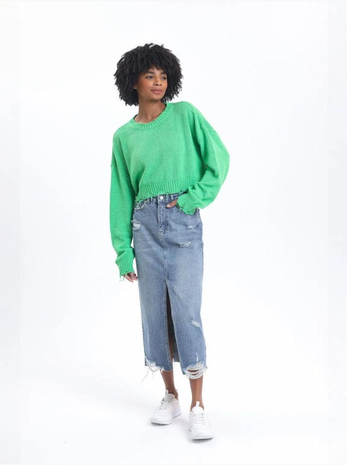 Maglione corto strappato con scollo rotondo - Kiabi Maglione corto strappato con scollo rotondo - Kiabi