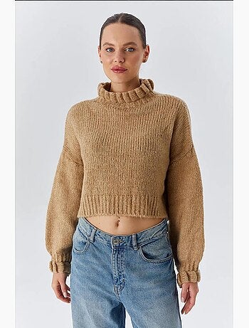 Maglione corto testurizzato a collo alto spesso mixray