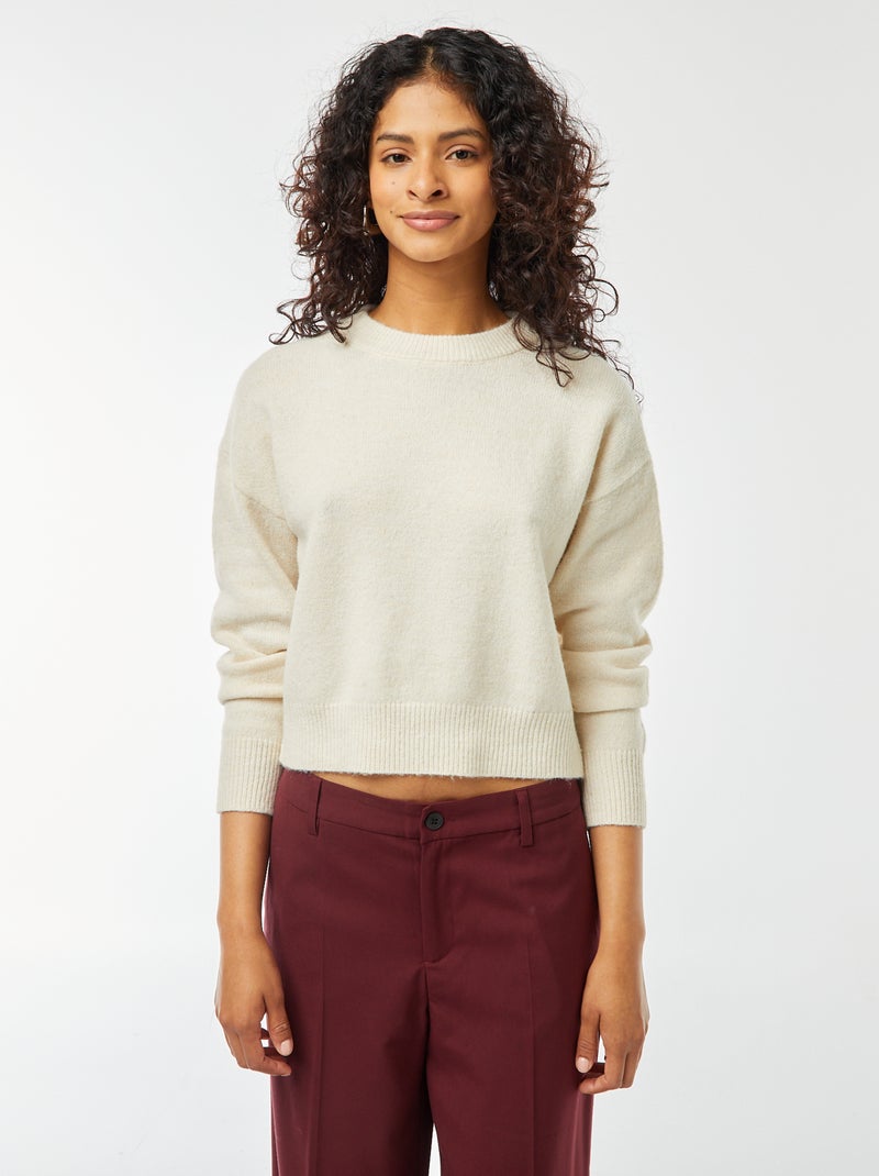 Maglione cropped in maglia morbida beige - Kiabi