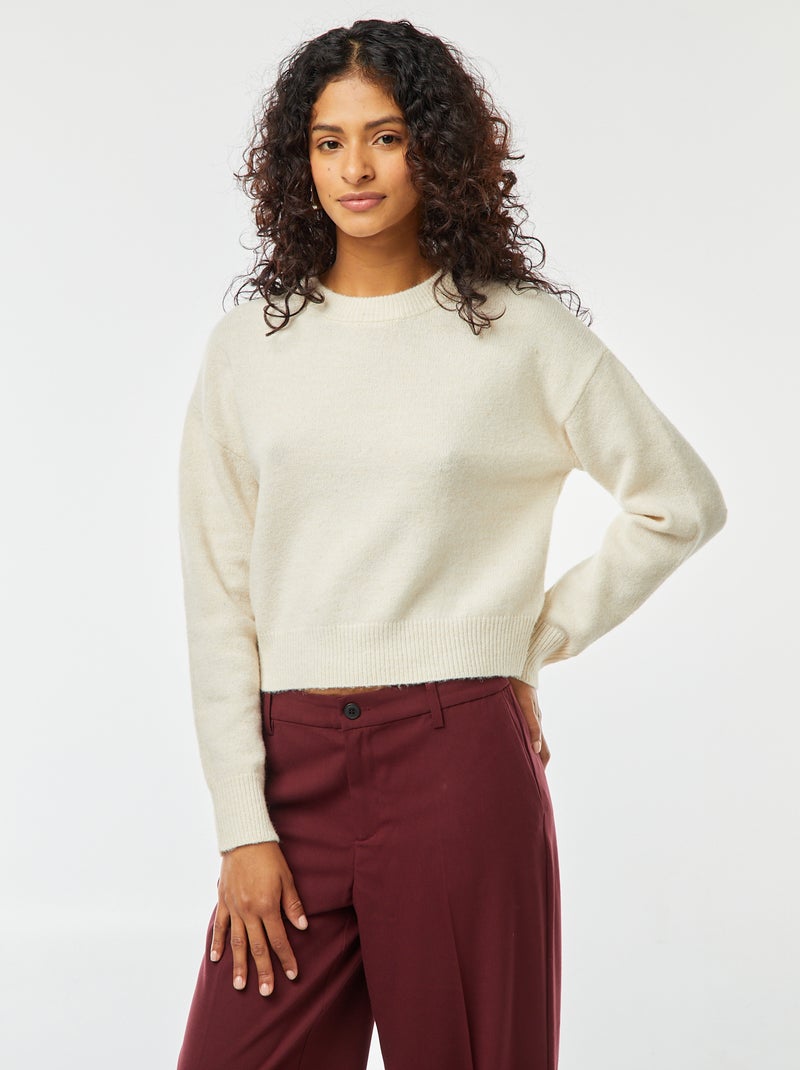 Maglione cropped in maglia morbida beige - Kiabi