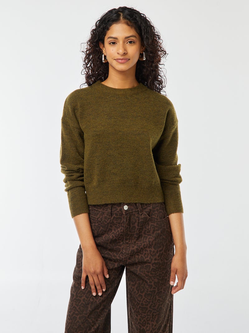 Maglione cropped in maglia morbida Kaki - Kiabi