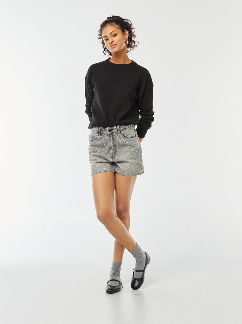 Maglione cropped in maglia morbida nero - Kiabi