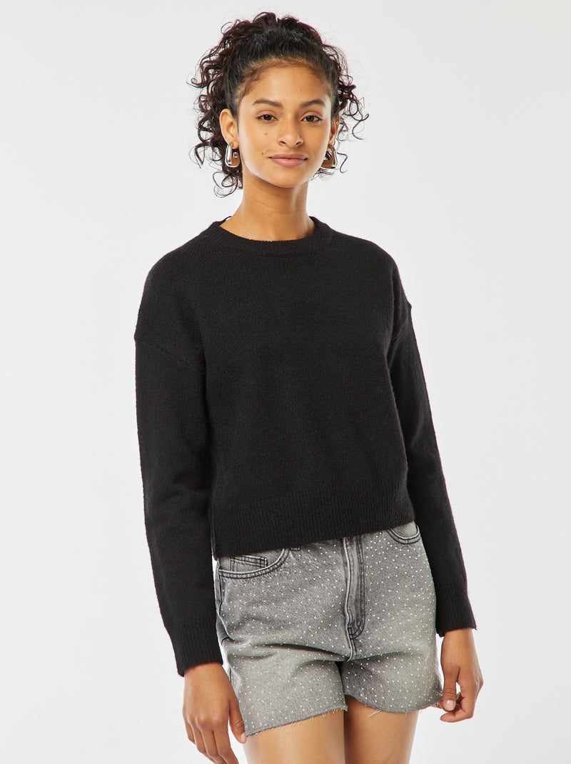 Maglione cropped in maglia morbida nero - Kiabi
