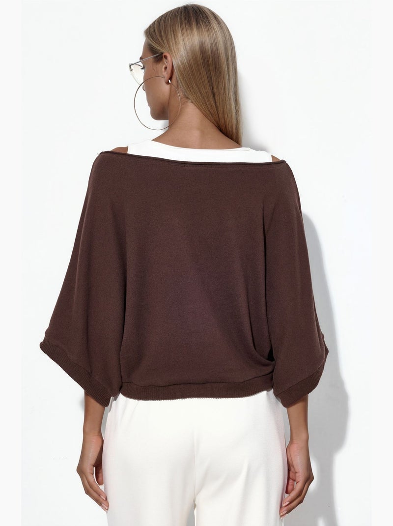 Maglione da donna a coste con girocollo busem Marrone - Kiabi