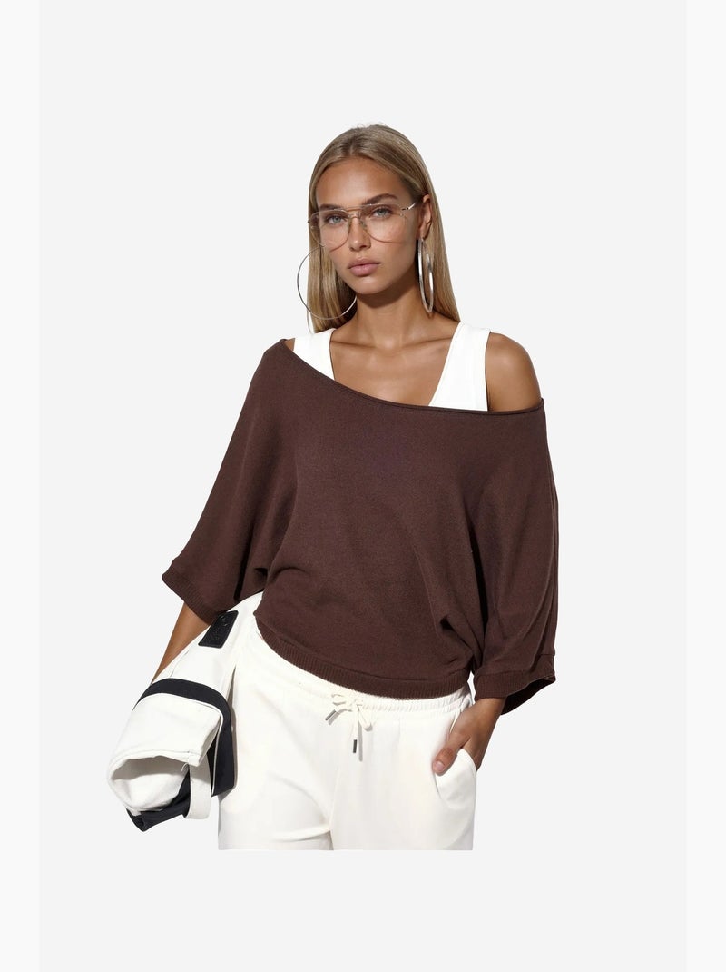 Maglione da donna a coste con girocollo busem Marrone - Kiabi
