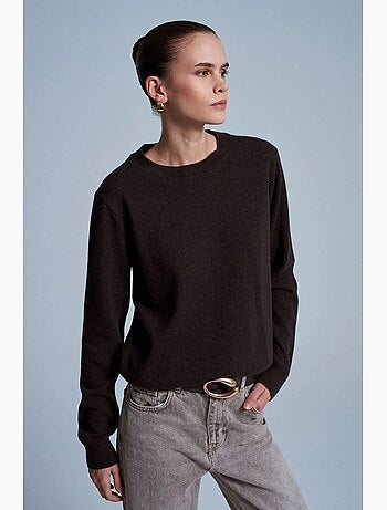 Maglione da donna in cashmere a coste con girocollo dilvin
