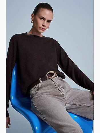 Maglione da donna in cashmere a coste con girocollo dilvin