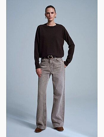 Maglione da donna in cashmere a coste con girocollo dilvin