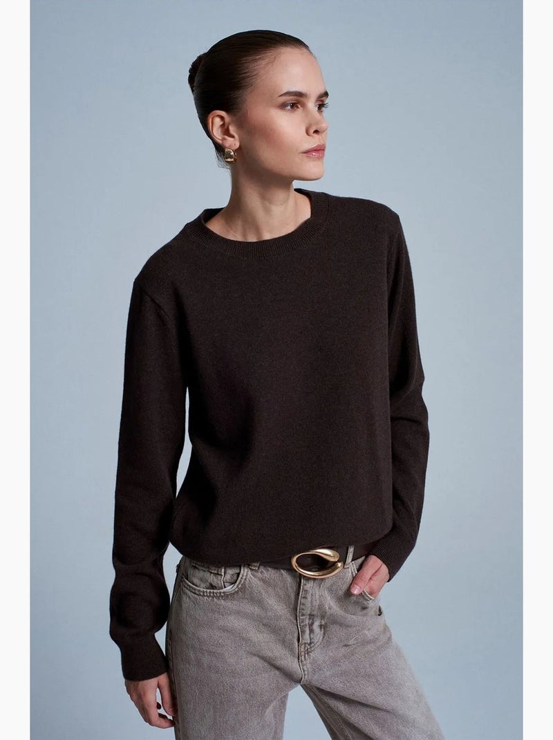 Maglione da donna in cashmere a coste con girocollo dilvin Marrone cioccolato - Kiabi