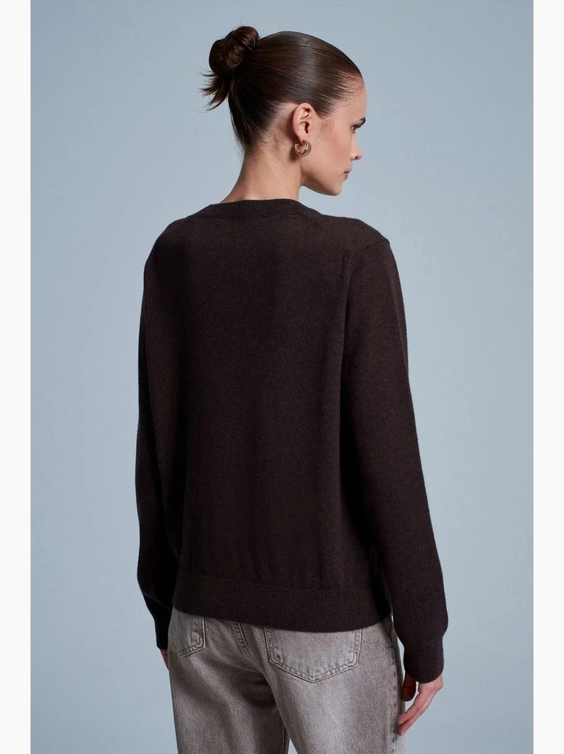 Maglione da donna in cashmere a coste con girocollo dilvin Marrone cioccolato - Kiabi