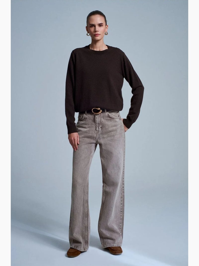 Maglione da donna in cashmere a coste con girocollo dilvin Marrone cioccolato - Kiabi