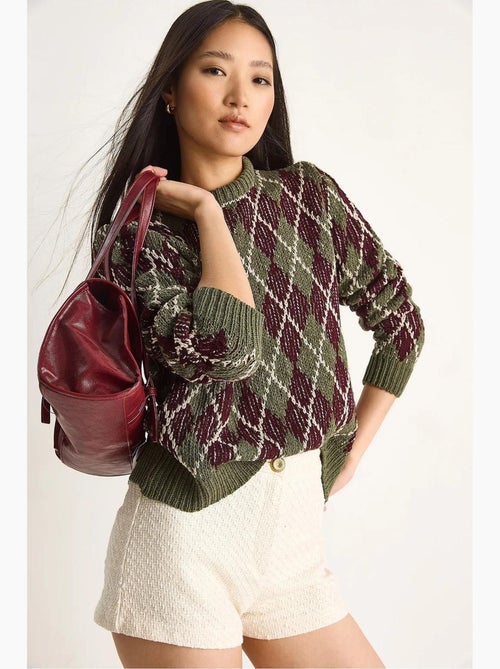 Maglione da donna in maglia con girocollo e motivo a rombi lucci - Kiabi Maglione da donna in maglia con girocollo e motivo a rombi lucci - Kiabi