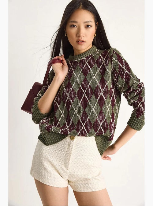Maglione da donna in maglia con girocollo e motivo a rombi lucci - Kiabi Maglione da donna in maglia con girocollo e motivo a rombi lucci - Kiabi