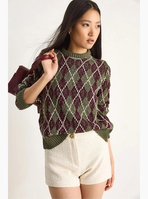 Maglione da donna in maglia con girocollo e motivo a rombi lucci - Kiabi Maglione da donna in maglia con girocollo e motivo a rombi lucci - Kiabi