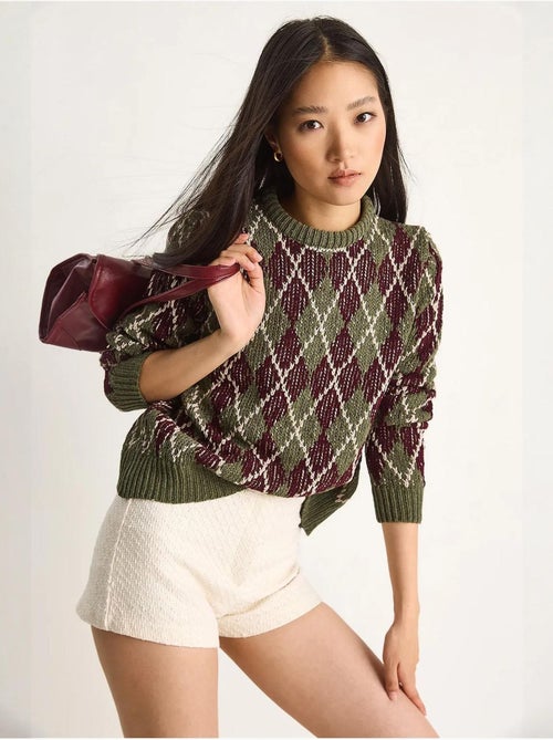 Maglione da donna in maglia con girocollo e motivo a rombi lucci - Kiabi Maglione da donna in maglia con girocollo e motivo a rombi lucci - Kiabi