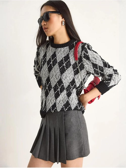 Maglione da donna in maglia con girocollo e motivo a rombi lucci - Kiabi Maglione da donna in maglia con girocollo e motivo a rombi lucci - Kiabi