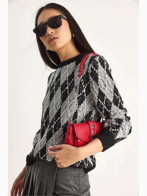 Maglione da donna in maglia con girocollo e motivo a rombi lucci - Kiabi Maglione da donna in maglia con girocollo e motivo a rombi lucci - Kiabi