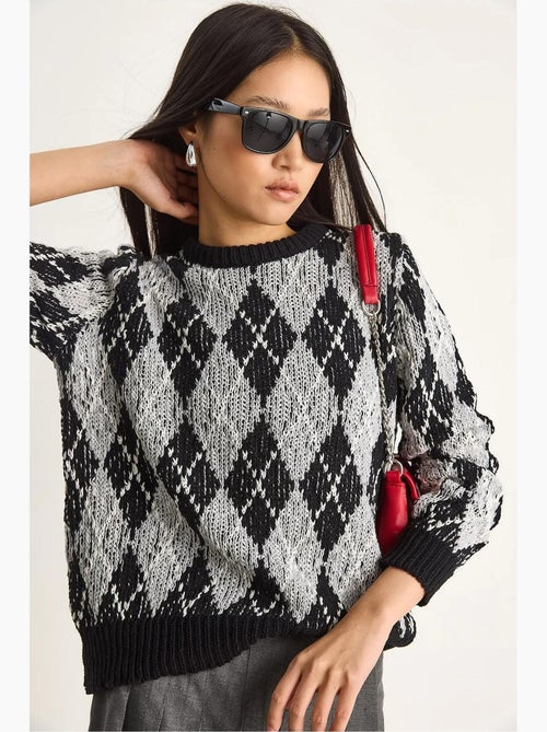 Maglione da donna in maglia con girocollo e motivo a rombi lucci - Kiabi Maglione da donna in maglia con girocollo e motivo a rombi lucci - Kiabi