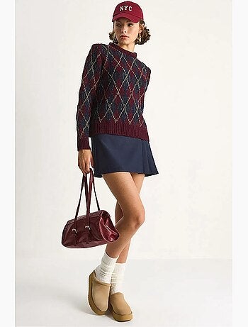 Maglione da donna in maglia con girocollo e motivo a rombi lucci