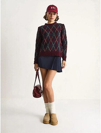 Maglione da donna in maglia con girocollo e motivo a rombi lucci