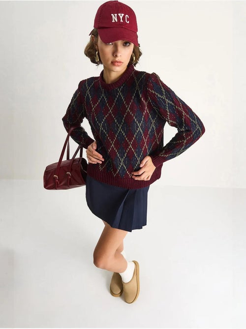 Maglione da donna in maglia con girocollo e motivo a rombi lucci - Kiabi Maglione da donna in maglia con girocollo e motivo a rombi lucci - Kiabi