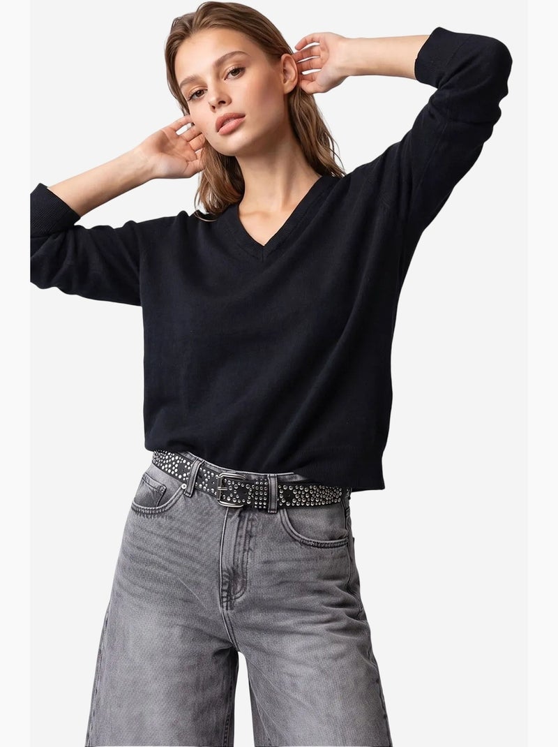 Maglione da donna in maglia mixray Nero - Kiabi